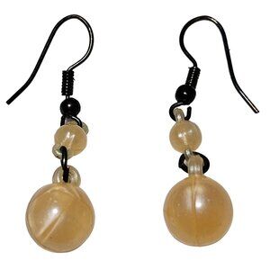 Retro Handmade Beige Beaded Dangle Earrings  50s 60s Fashion Jewelry Women